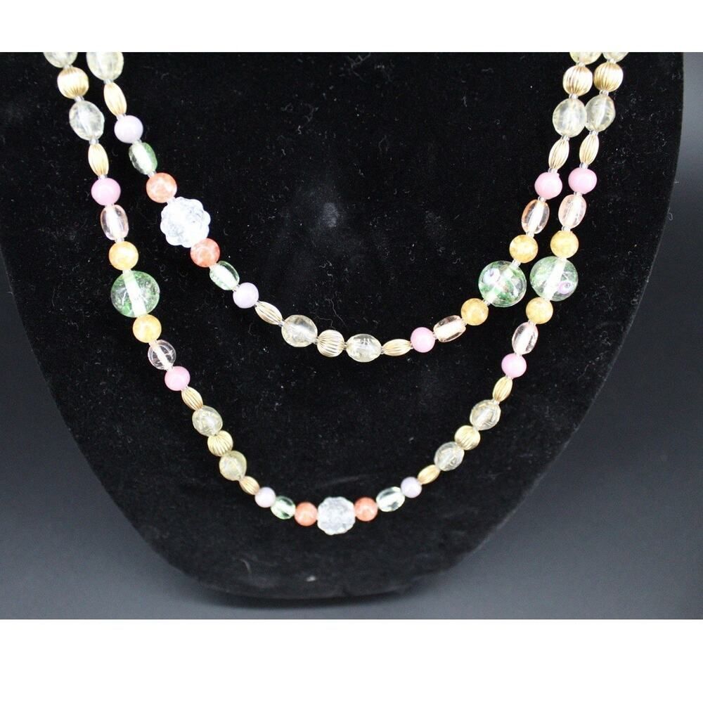 VTG Oscar De La Renta Signed 49” Long Double Strand Beaded Necklace Pastel - Picture 3 of 6